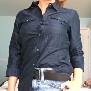 {Ralph Lauren} 100% Silk Blue Button Down Blouse